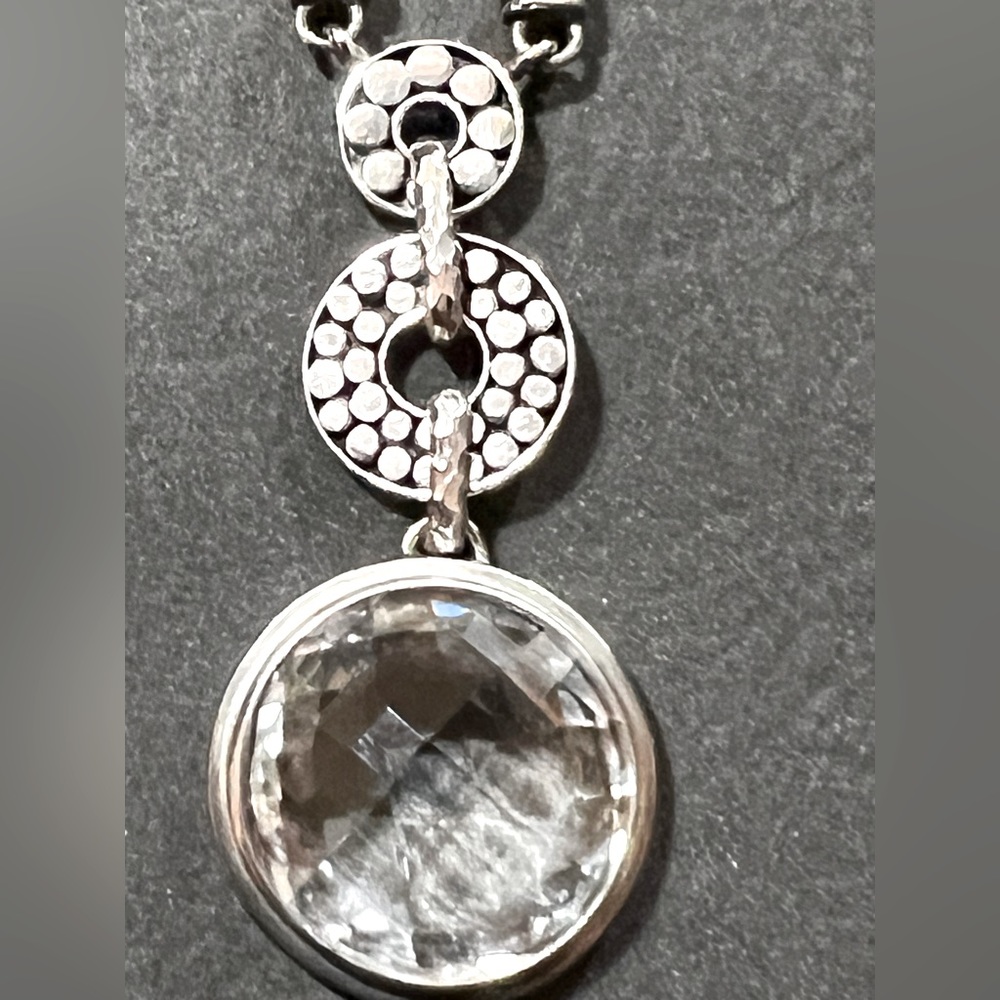 John Hardy 10” necklace with dotted silver and clear quartz stone. Like new